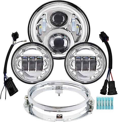 7" LED Headlight & 4.5" Fog Lights DOT Kit for Harley Davidson
