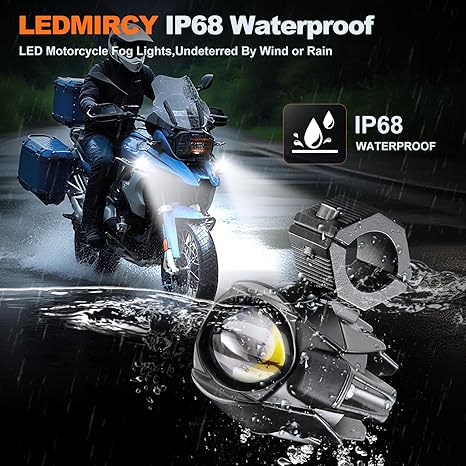 Motorcycle Auxiliary LED Lights - IP68 Waterproof Fog & Driving Light Kit