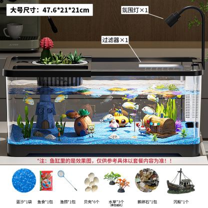 Premium Small Fish Tank for Home Living Room Desktop Aquarium Eco Tank with Filter and Oxygenation Integrated Tank for Landscaping Betta Fish Tank
