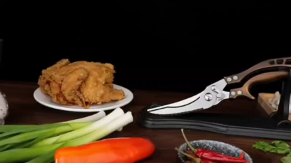 Kitchen Scissors, Heavy Duty Professional Poultry Shears, Stainless Steel Spring Loaded, Dishwasher Safe, with Black Leather Sheath