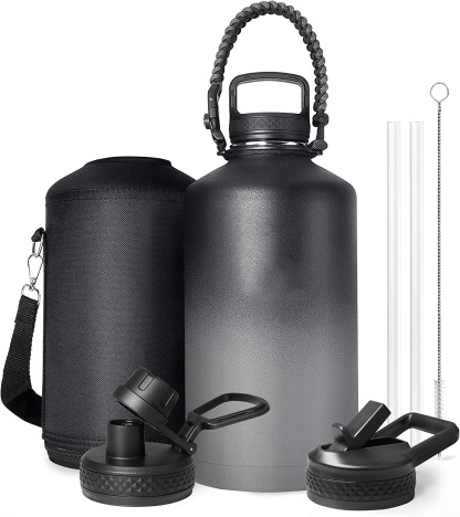 Water Bottle Insulated with Lid and Straw,Double Wall Vacuum Stainless Steel Metal Tumbler Sports Flask with Paracord Handle, Keep Cold 48 Hours Water Cup with 3 Lids