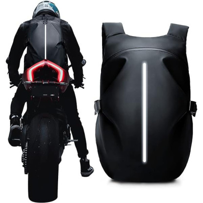 Motorcycle Backpack with Helmet Carry - Water Resistant & Reflective