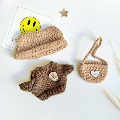 Clothes for Doll (NO Doll) , Handcrafted Crochet 3-Piece Set for 17cm Doll, Premium Outfit with Accessories for , Stylish Clothes for Doll