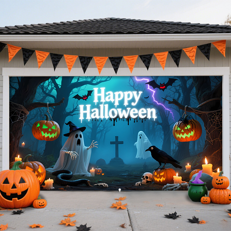 7 x 16 ft Halloween Garage Door Cover Decoration Evil Circus Garage Door Banner Clown Halloween Backdrop Carnival Creepy Clown Backdrop Evil Circus Background for Birthday Photography Party