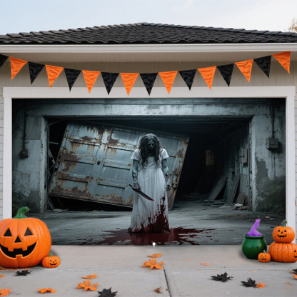 7 x 16 ft Halloween Garage Door Cover Decoration Evil Circus Garage Door Banner Clown Halloween Backdrop Carnival Creepy Clown Backdrop Evil Circus Background for Birthday Photography Party