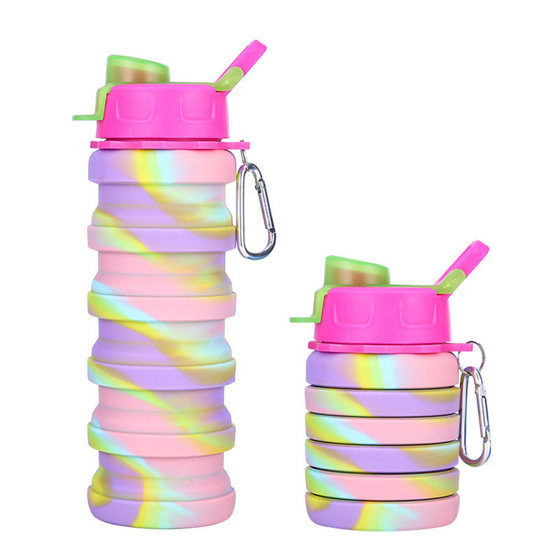 Silicone Collapsible Water Bottles, 16oz 500ml Portable Foldable Expandable Water Bottle Sports Cups, Leak Proof Reusable BPA Free, for Outdoor Activities Travel