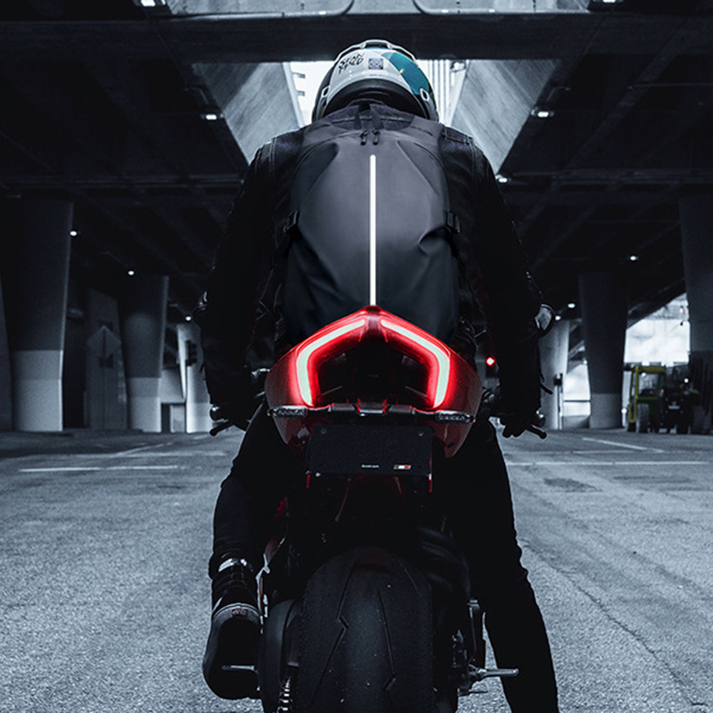 Motorcycle Backpack with Helmet Carry - Water Resistant & Reflective