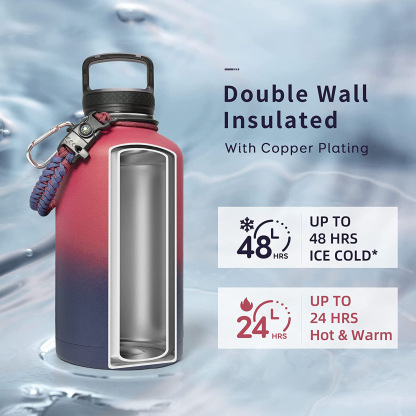 Water Bottle Insulated with Lid and Straw,Double Wall Vacuum Stainless Steel Metal Tumbler Sports Flask with Paracord Handle, Keep Cold 48 Hours Water Cup with 3 Lids