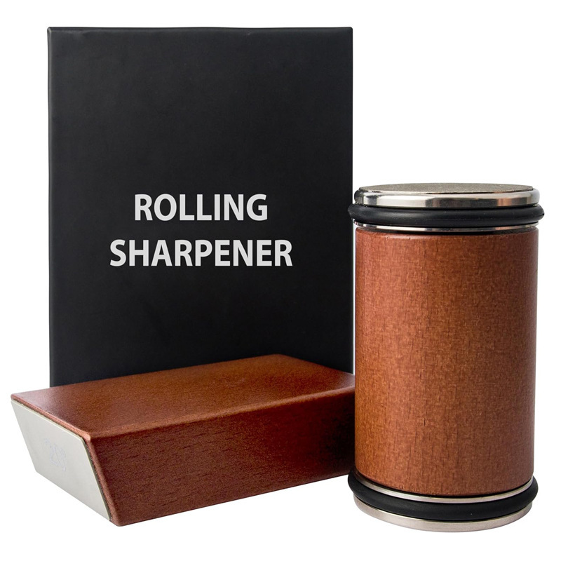 2 Walnut Rolling Knife Sharpener - Kitchen Knife Sharpener for Razor Sharp Edges Made in Germany - Easy Knife Sharpening Kit - Roller with Magnetic Holder with 15 & 20 Degrees
