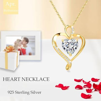 Heart Birthstone Necklace for Women Fine Jewelry 925 Sterling Silver Heart Necklace Dainty Pendant Anniversary Birthday Christmas Gifts for Her Girlfriend Wife Mom Lady Daughter Chain