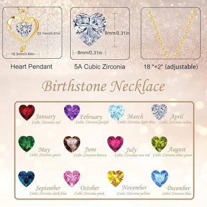 Heart Birthstone Necklace for Women Fine Jewelry 925 Sterling Silver Heart Necklace Dainty Pendant Anniversary Birthday Christmas Gifts for Her Girlfriend Wife Mom Lady Daughter Chain