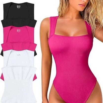 Fitness Womenswear 3 Piece Bodysuits Stretchy Underwear Sexy Ribbed Square Sleeveless Stretchy Tank Tops