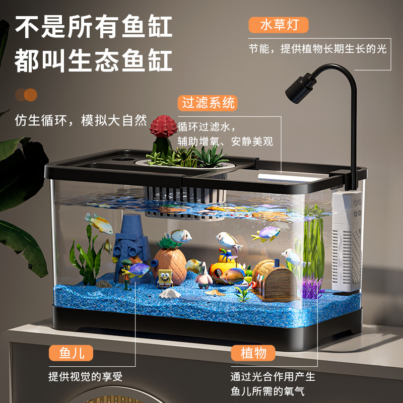 Premium Small Fish Tank for Home Living Room Desktop Aquarium Eco Tank with Filter and Oxygenation Integrated Tank for Landscaping Betta Fish Tank