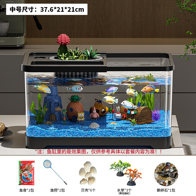 Premium Small Fish Tank for Home Living Room Desktop Aquarium Eco Tank with Filter and Oxygenation Integrated Tank for Landscaping Betta Fish Tank