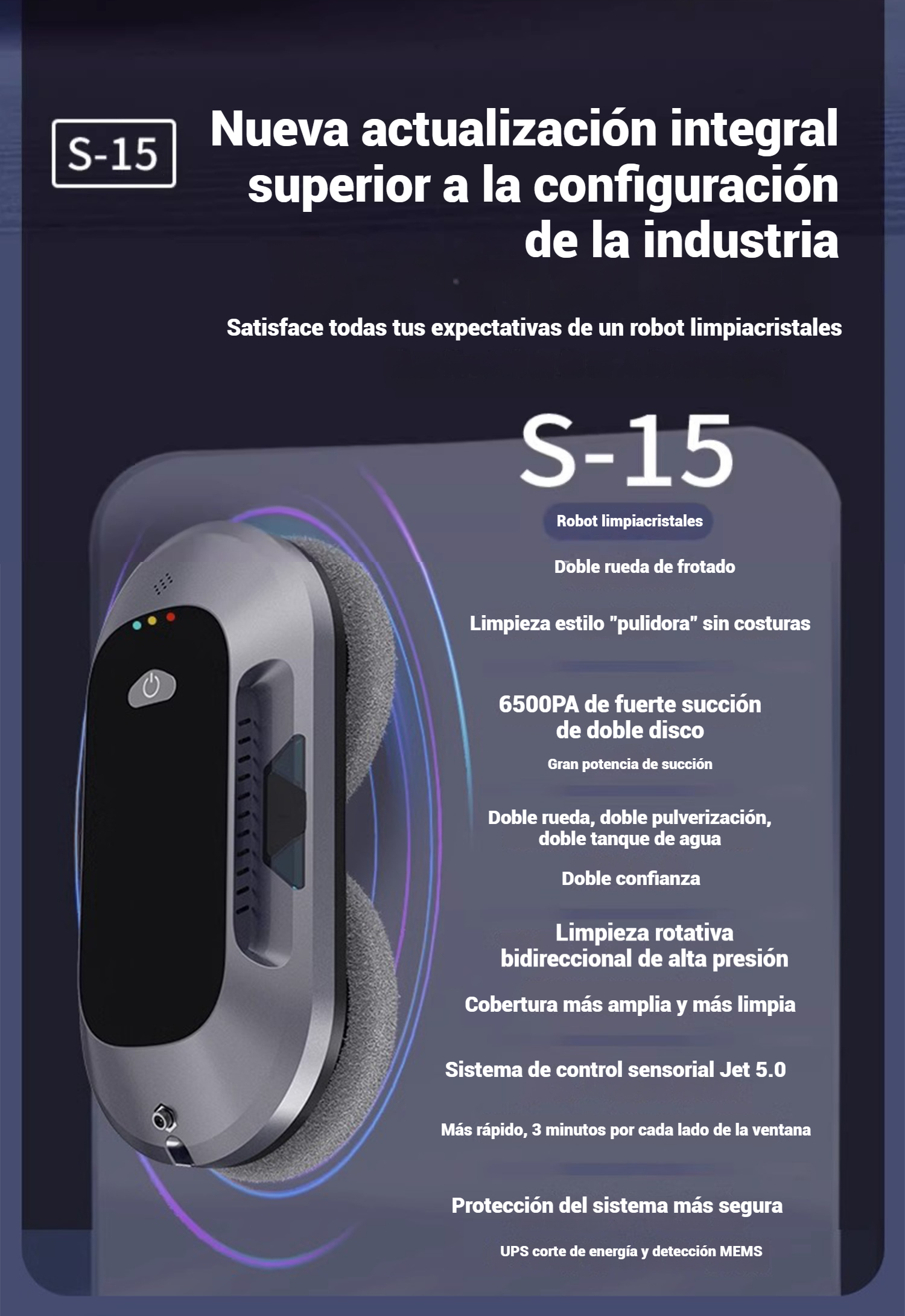 Robot limpiacristales con pulverizador de agua totalmente automático