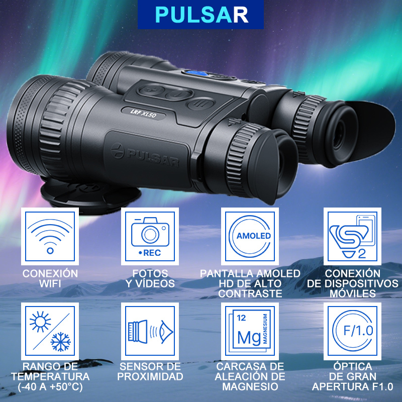 Imagen térmica binocular clásica Pulsar-LRF XP50, detección precisa Lynred y seguimiento extremo