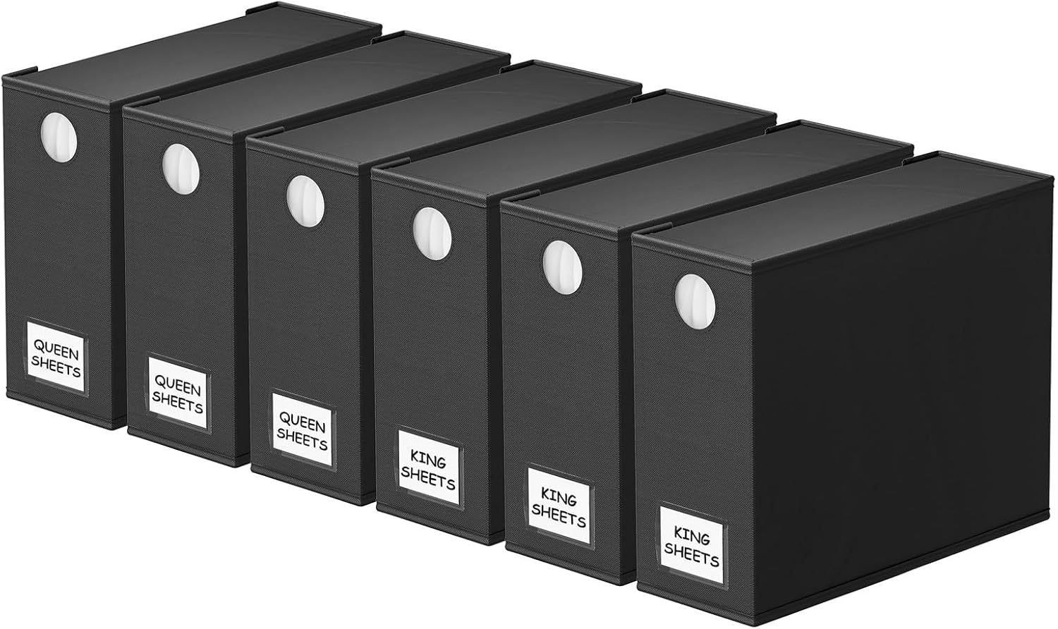 Paquete de 6 organizadores plegables para sábanas tamaño queen, con ventana transparente.