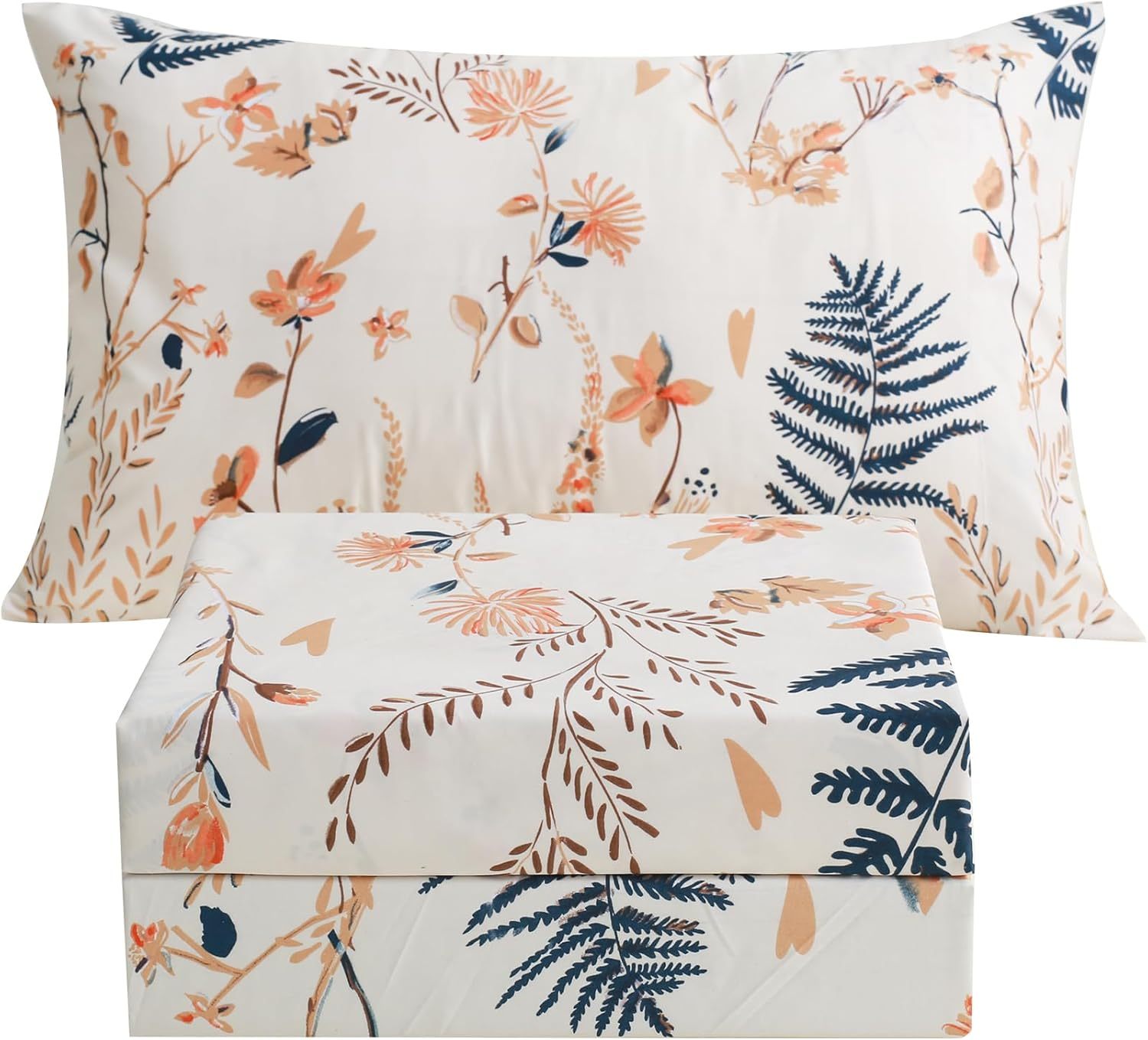 Juego de sábanas individuales de microfibra suave, 3 piezas, estampado floral, esquinas profundas.