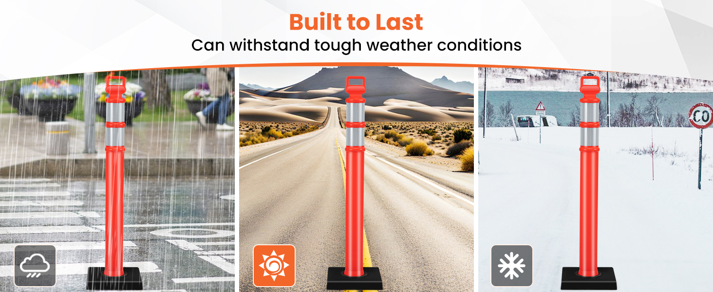 Costway 3 Pack Traffic Delineator Post, 114.5 cm Safety Traffic Barrier with Rubber Base