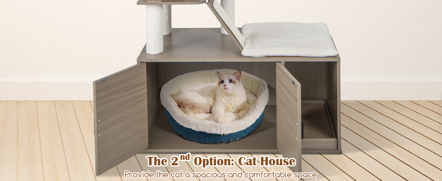 Costway 2 in 1 Cat Tree Litter Box Enclosure, Modern Cat Tower