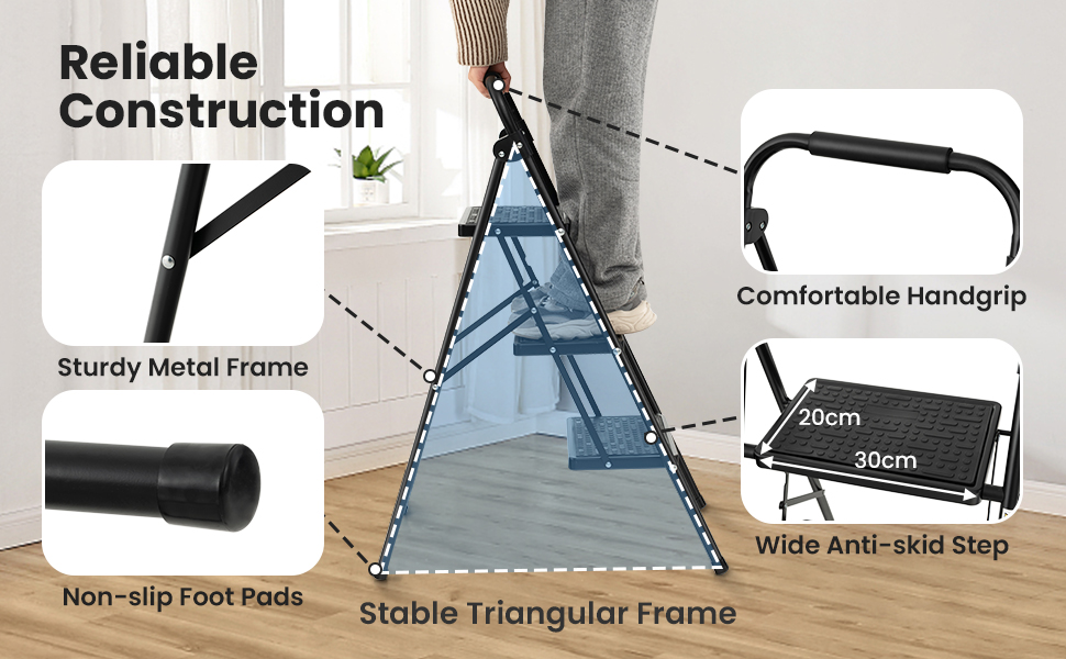 Costway 3 Step Ladder, Folding Step Stool w/ Padded Handgrip & Wide Anti-Slip Pedal
