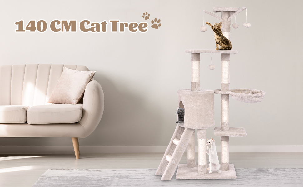 Costway 140 CM Cat Tree Kitten Tower with Scratching Post and Ladder