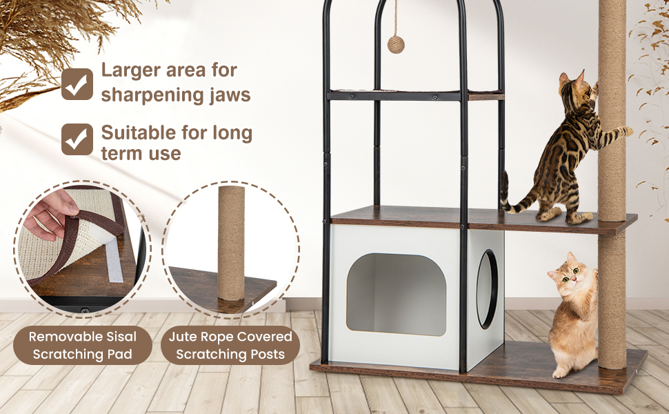 Costway 118 CM Tall Cat Tree Tower w/Metal Frame, Top Perch Cat Bed