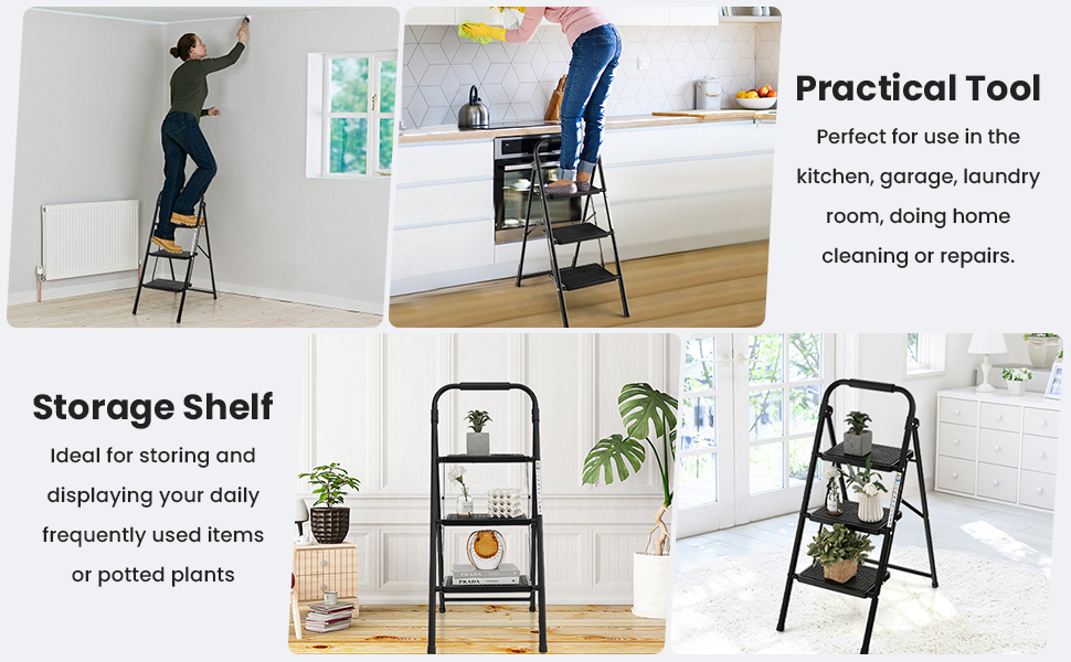 Costway 3 Step Ladder, Folding Step Stool w/ Padded Handgrip & Wide Anti-Slip Pedal