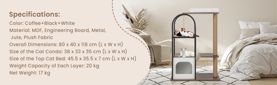 Costway 118 CM Tall Cat Tree Tower w/Metal Frame, Top Perch Cat Bed