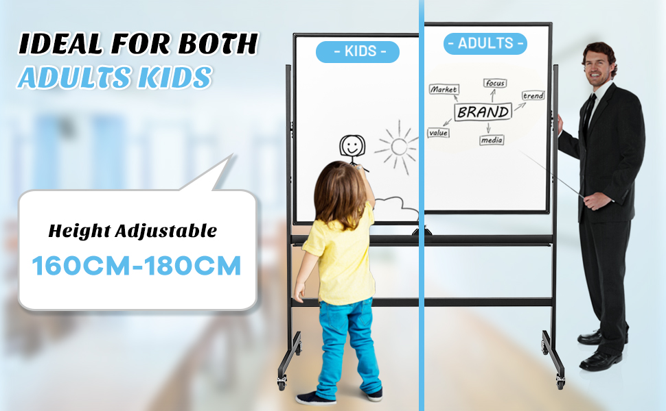 Costway 120cm x 90cm Mobile Magnetic Double-Sized Reversible Whiteboard
