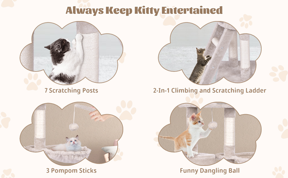 Costway 140 CM Cat Tree Kitten Tower with Scratching Post and Ladder