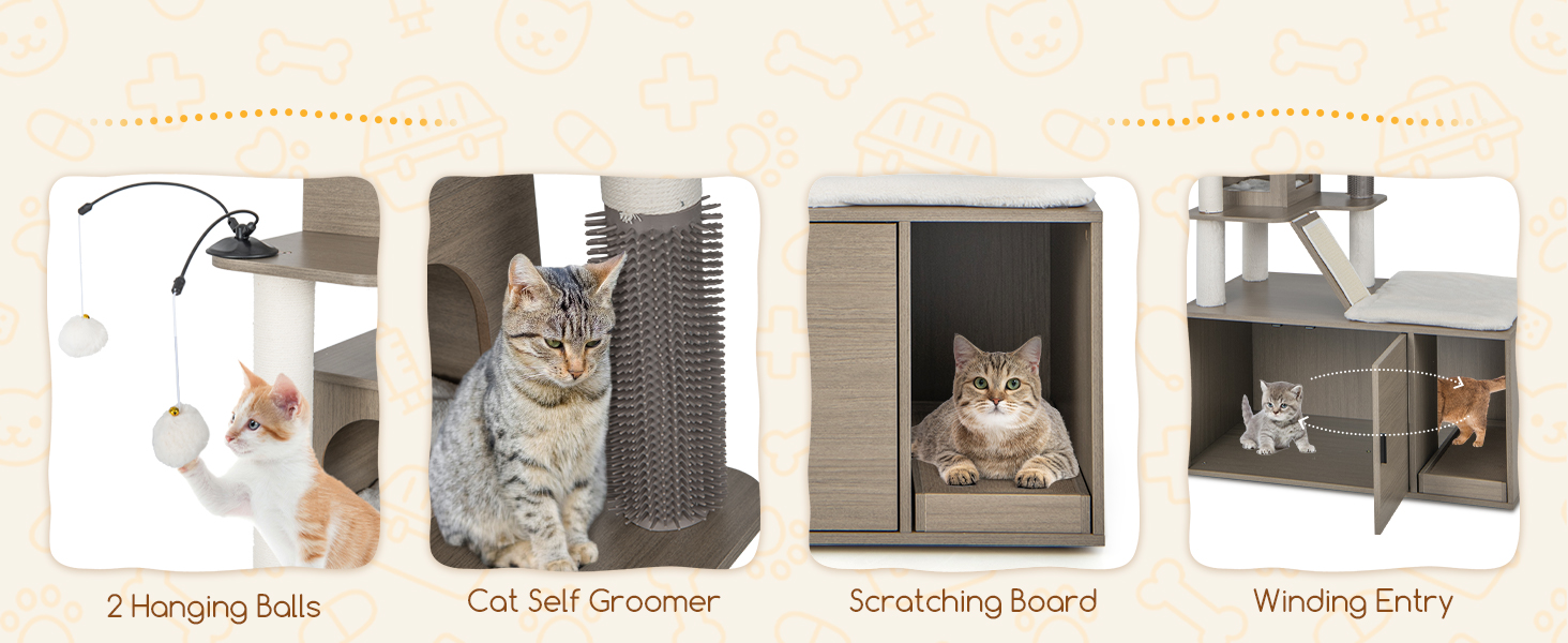 Costway 2 in 1 Cat Tree Litter Box Enclosure, Modern Cat Tower