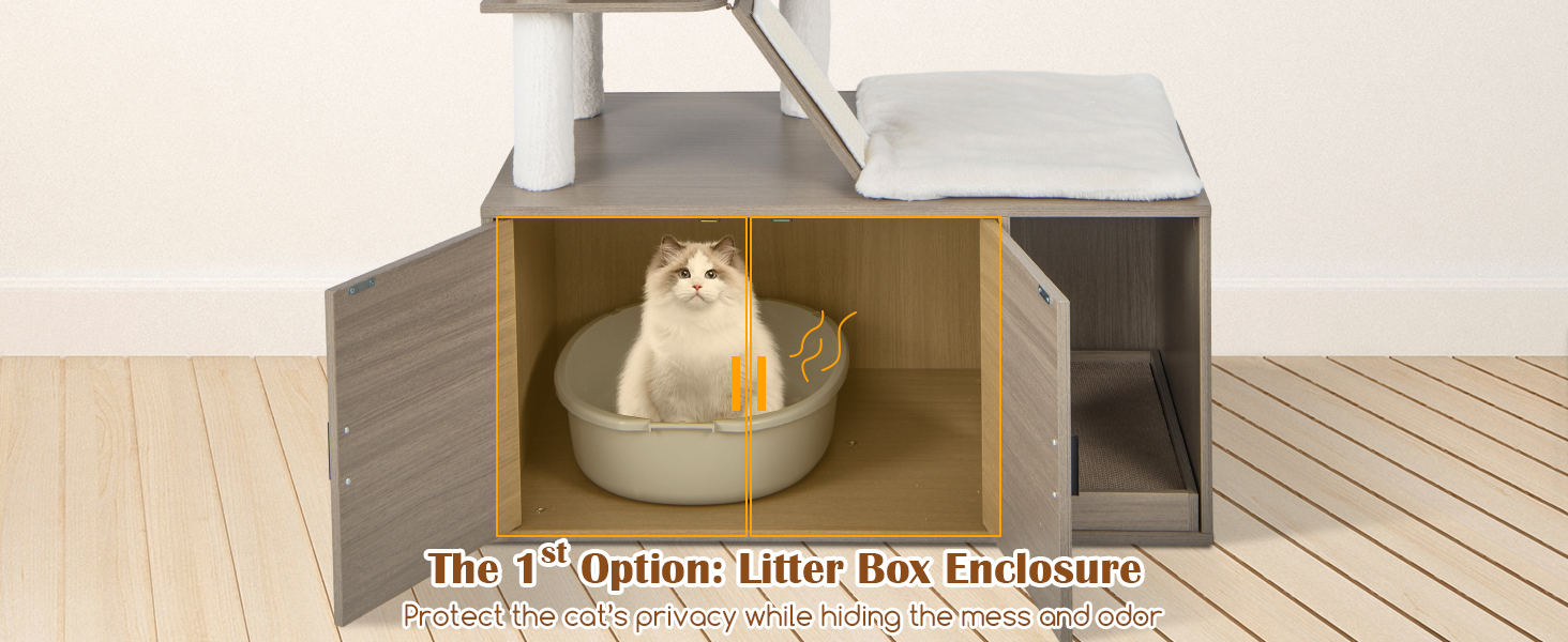 Costway 2 in 1 Cat Tree Litter Box Enclosure, Modern Cat Tower