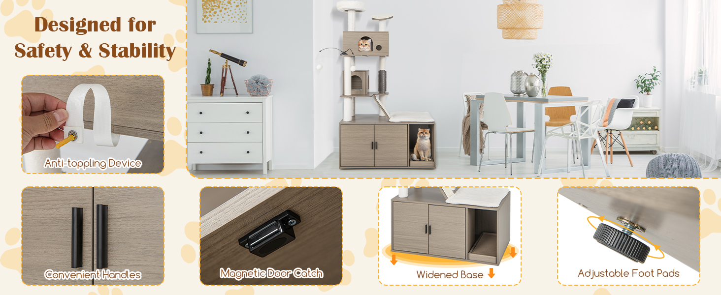 Costway 2 in 1 Cat Tree Litter Box Enclosure, Modern Cat Tower