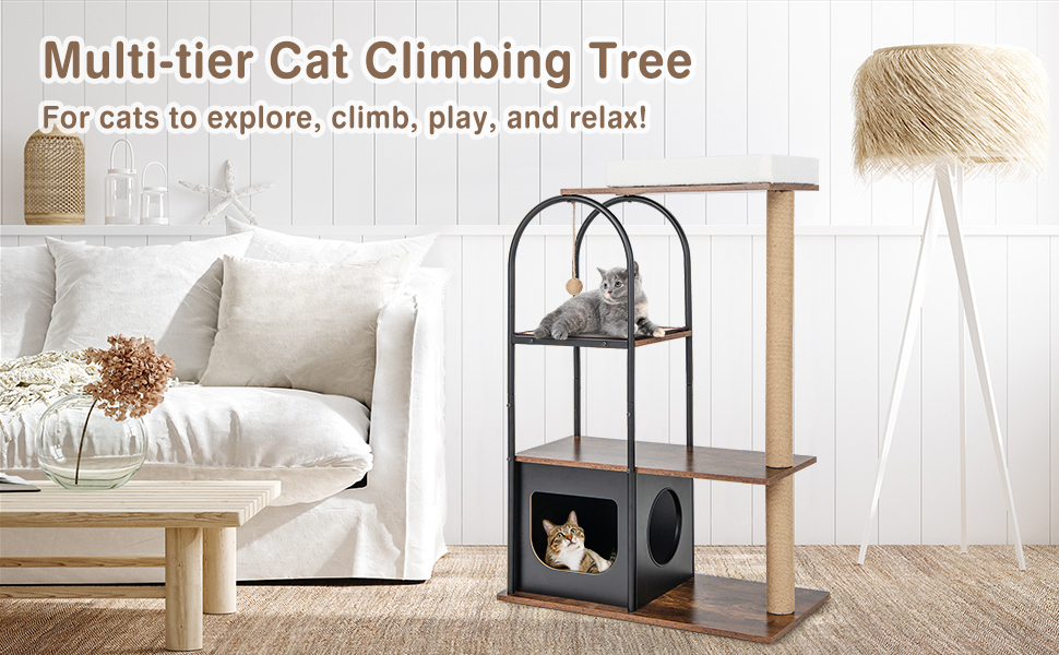 Costway 118 CM Tall Cat Tree Tower w/Metal Frame, Top Perch Cat Bed