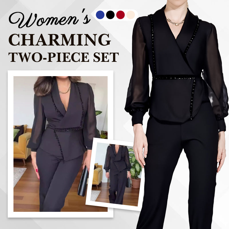 🌸Spring Specials🌸 Women's Mesh Beaded Top & Wide-Leg Pants Set