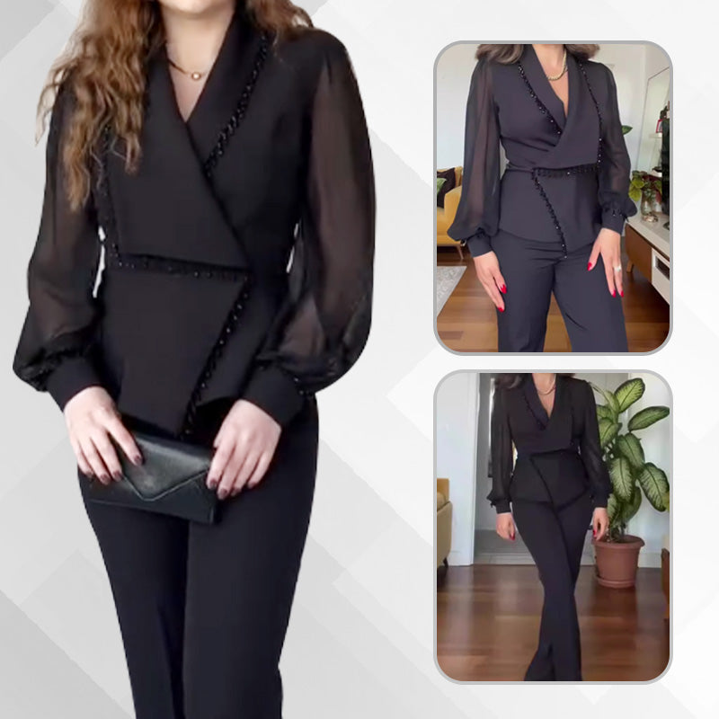 🌸Spring Specials🌸 Women's Mesh Beaded Top & Wide-Leg Pants Set