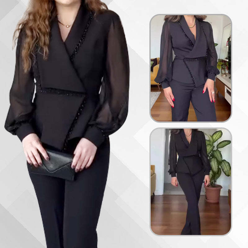 🌸Spring Specials🌸 Women's Mesh Beaded Top & Wide-Leg Pants Set