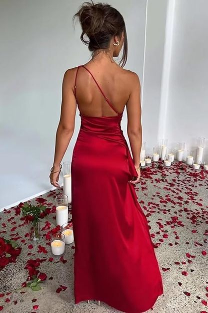 One Shoulder Prom Dress with High Slit Bridesmaid Dress