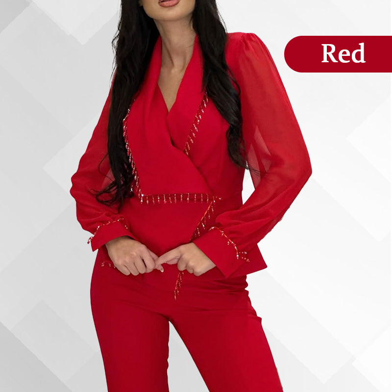 🌸Spring Specials🌸 Women's Mesh Beaded Top & Wide-Leg Pants Set