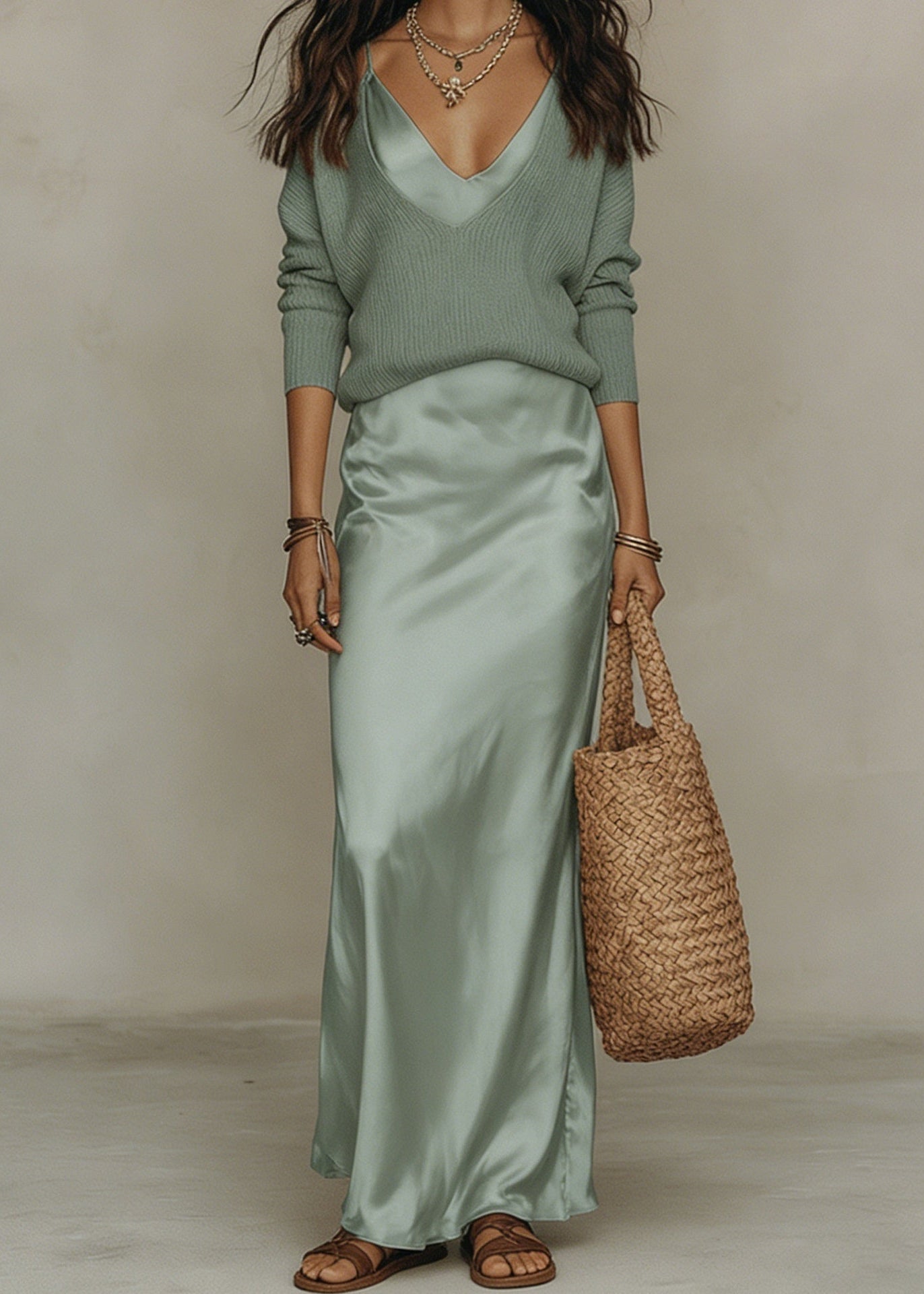 Elegant Satin Dress with Sweater