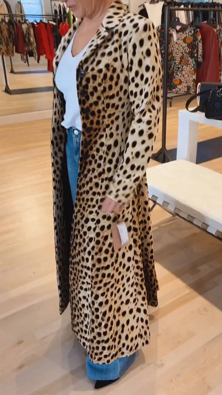 Women Lapel Leopard Print Casual Windbreaker
