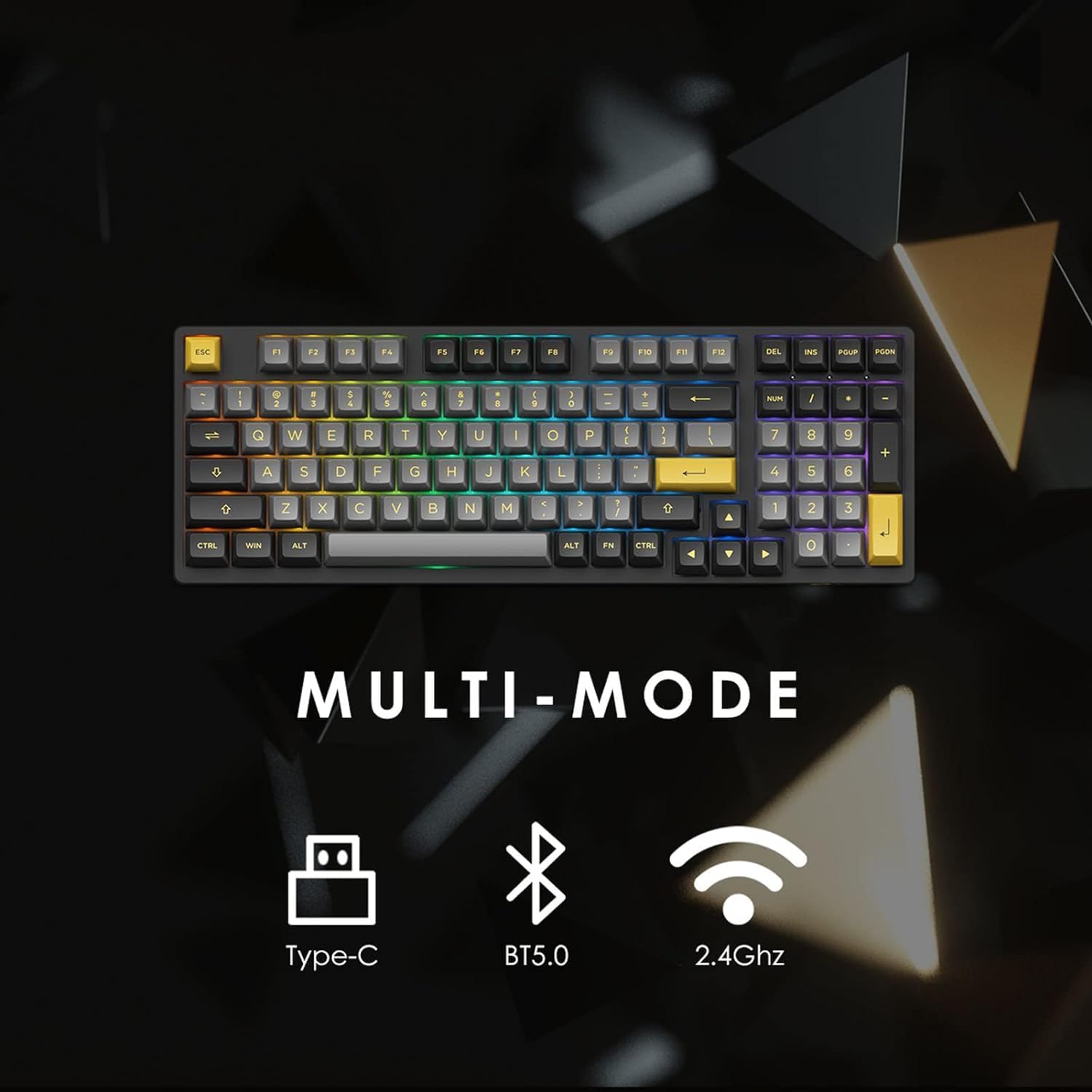 Akko Black & Gold 3098B Plus Hot-swappable Wireless Mechanical Keyboard with RGB Backlight, PBT Keycaps