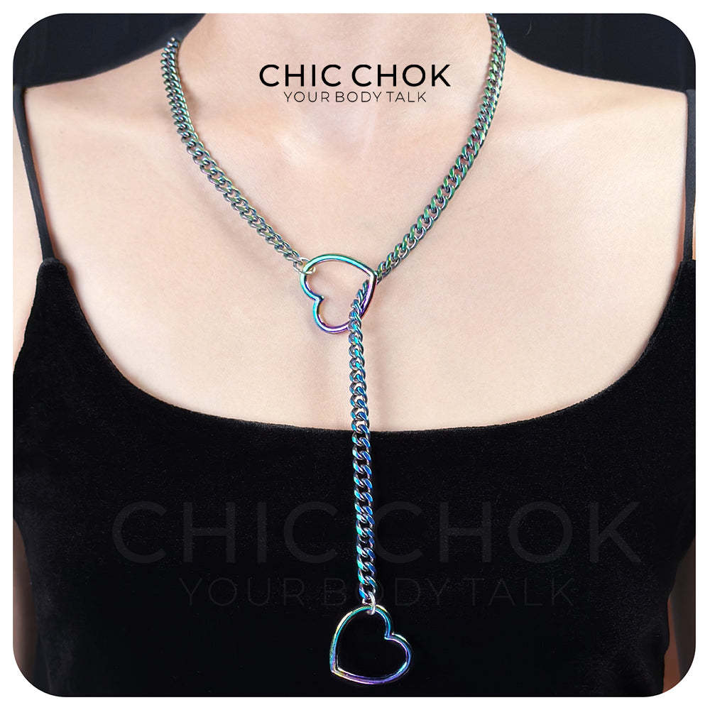 Heart O-Ring Slip Chain Necklace Punk Rock Stainless Steel Cuban Y-Necklace