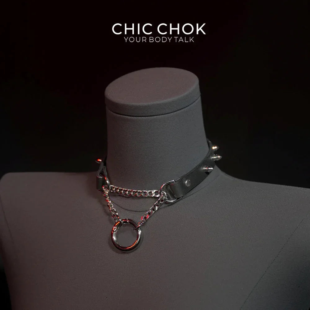 CHICCHOK [Betty] - O Ring Closure Reversible Pulling Spikes Fashion Choker - CHICCHOK