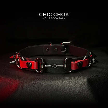 CHICCHOK [Mysterious Queen] Red&Black Spikes Stylish Leather Choker - CHICCHOK