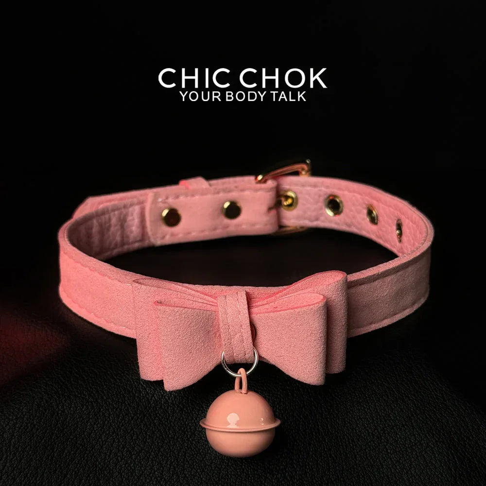 CHICCHOK[ Miss Belle ] Fashion Cute and Lovely Style, Bow Tie with Bell Daily Wear Leather Necklace Choker slipchaincollarwomen Bow Pendant Necklace bow pendant necklace - CHICCHOK