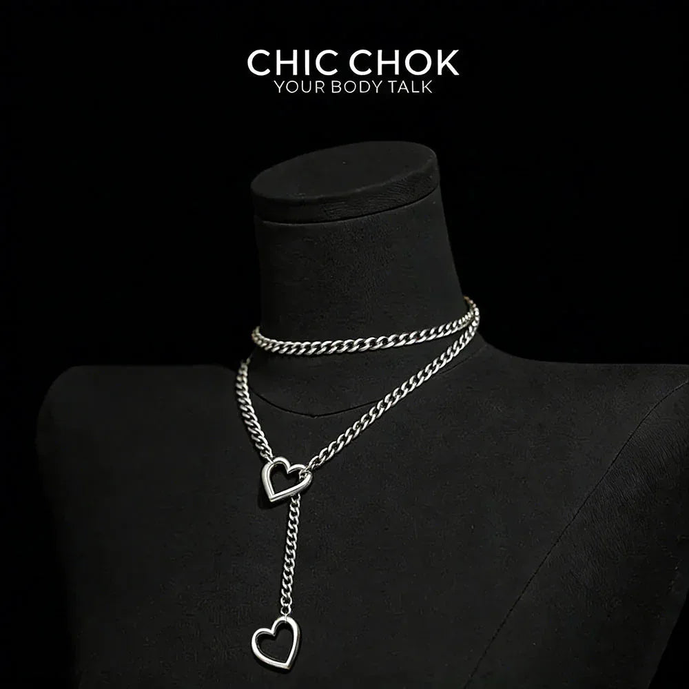 CHICCHOK [MeowChain] Heart O-ring Cuban chain necklace - CHICCHOK - Choker