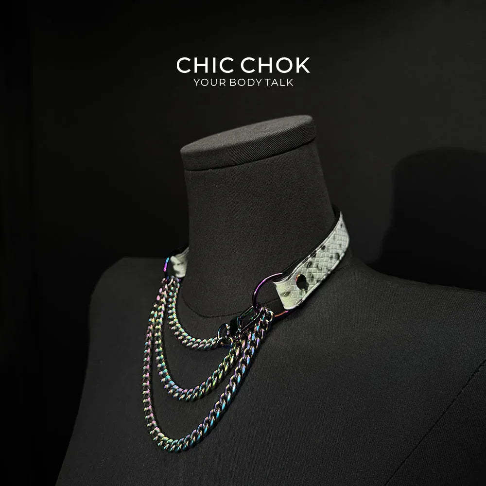 CHICCHOK [Breathless] Pulling Fashion and Fun Choker Python texture leather - CHICCHOK
