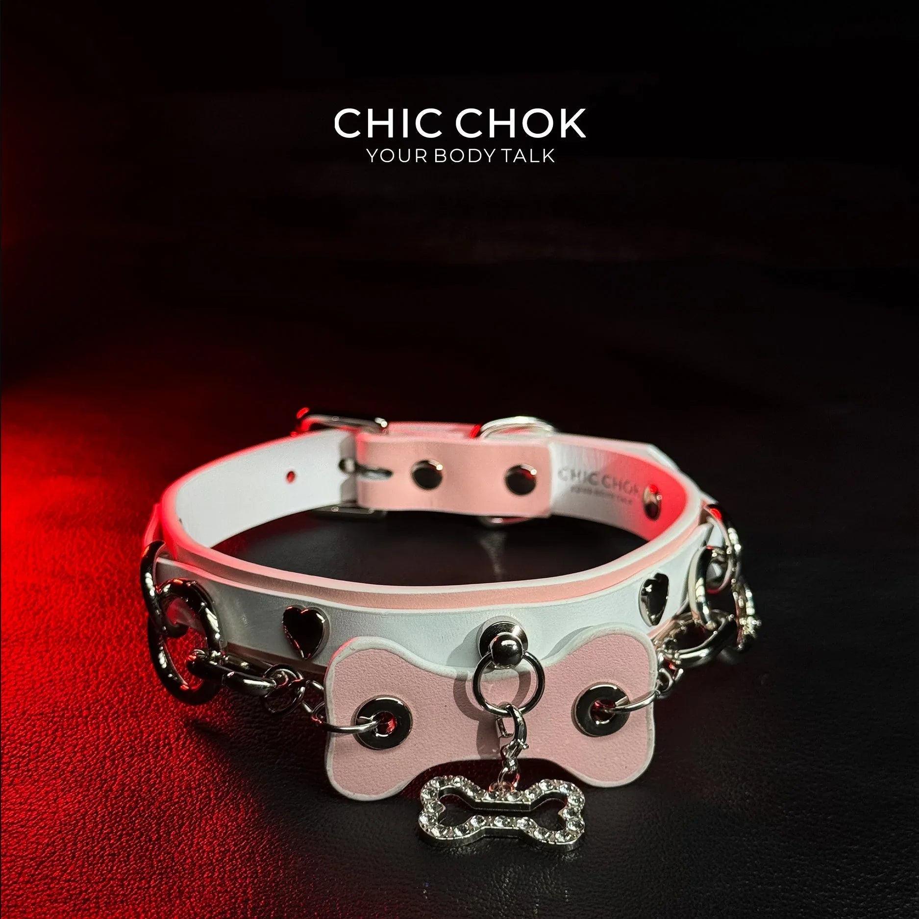 CHICCHOK [Puppy Love] Fashion Cute and Lovely Style, Shiny Bone Shape Pendant Daily Wear Leather Necklace Choker slipchaincollarwomen - CHICCHOK